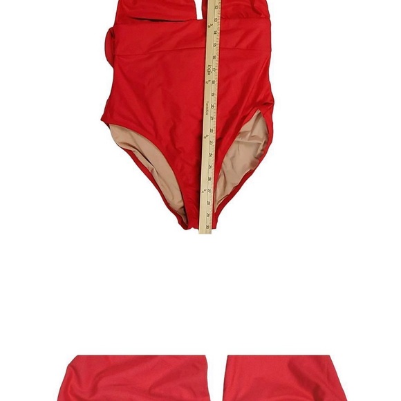 J Crew Red Swimsuit One Piece Size 14 Red Halter V Neckline Bathing Suit Poo… - Picture 3 of 7